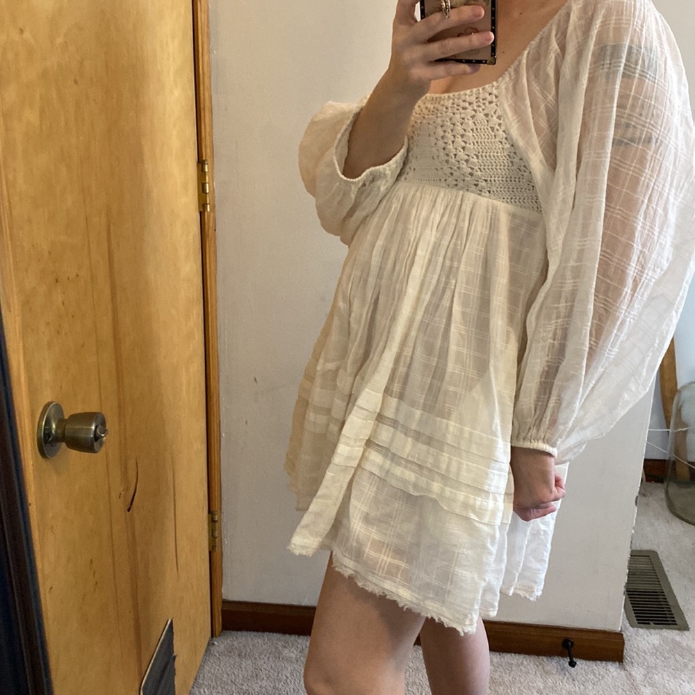 Free People Ari Cotton Crochet Front Babydoll Ruffled Mini Dress - Picture 14 of 14